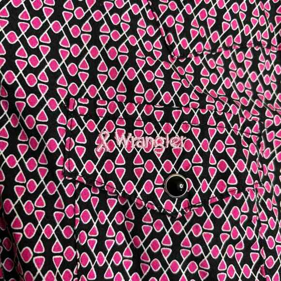 Wrangler Western Breast Cancer Awareness Pearl Snap Top Black Pink Size Small - Picture 4 of 7